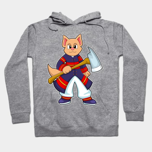 Cat as Firefighter at Fire department with Axe Hoodie by Markus Schnabel